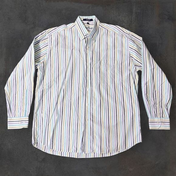 Alan Flusser Shirt Men's Large Multicolor Stipe Long Sleeve Button Up‎ Casual - Picture 1 of 7
